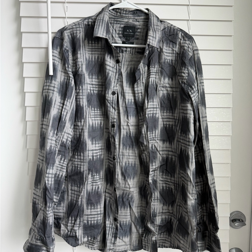 Men’s Armani Exchange Black and Gray Patterned Collar Shirt